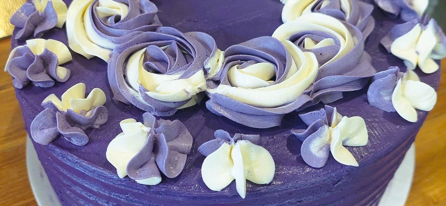 Ube Cake with buttercream flowers